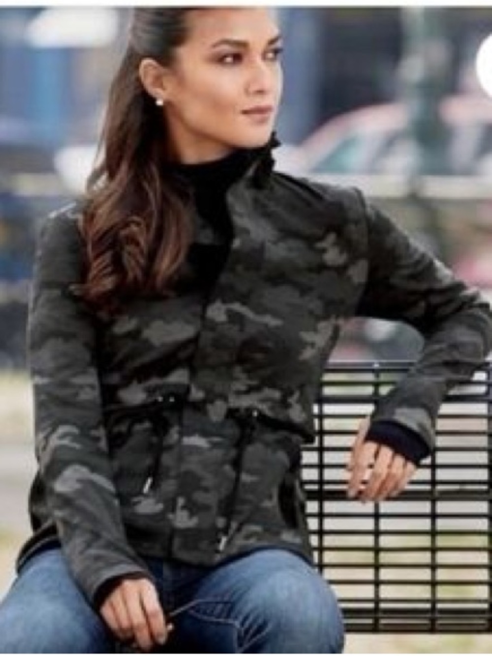 CAbi Black Camo Jacket with drawstring waist 3911 ATC
